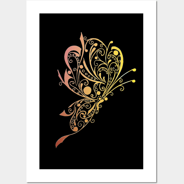 Golden Butterfly Tattoo Wall Art by ZeichenbloQ